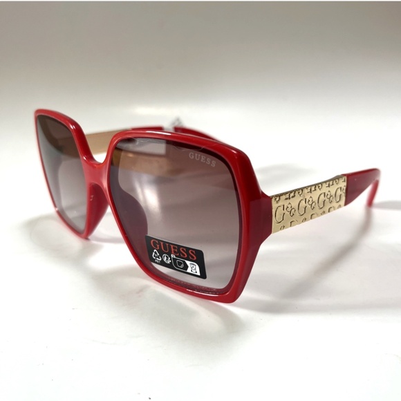 New GUESS Oversized Square Sunglasses GO00031 Acetate Embossed Red Gold main image 5